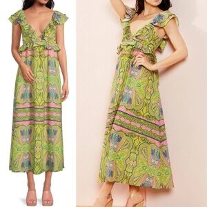 A loves A beautiful maxi length deep v, back tie cutout bohemian dress size med